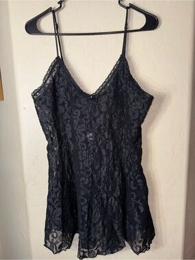 Intimate Attitude Vintage Black Floral Lace Babydoll Slip Lingerie Plus 1X